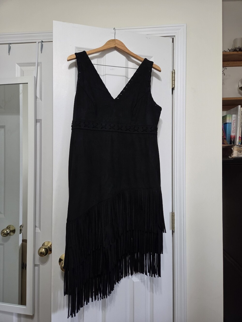 Idyllwind Black V-Neck Fringe Mini Dress - Picture 13 of 13